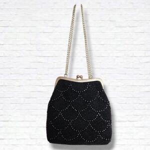 Vintage Style By Du Val Black Beaded Evening Bag